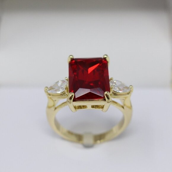 Charter Club Emerald Cut Red Crystal Gold Plated CZ Ring 8 - Picture 2 of 6